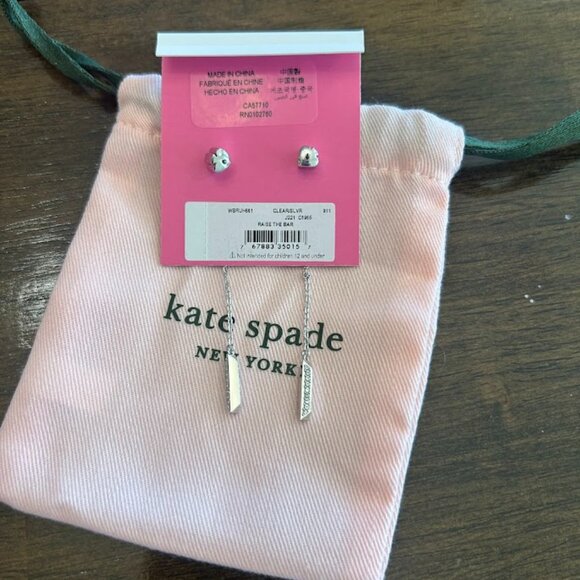 NWT Kate Spade "Raise the Bar" Pavé Earrings | Silver Tone & Cubic Zirconia - Picture 3 of 4